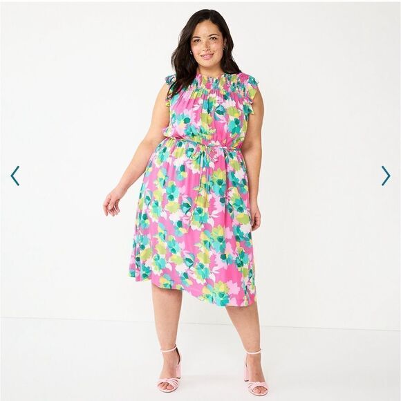 DRAPER JAMES RSVP Smocked-Yoke Ruffle Midi Dress *NEW* - Picture 1 of 5